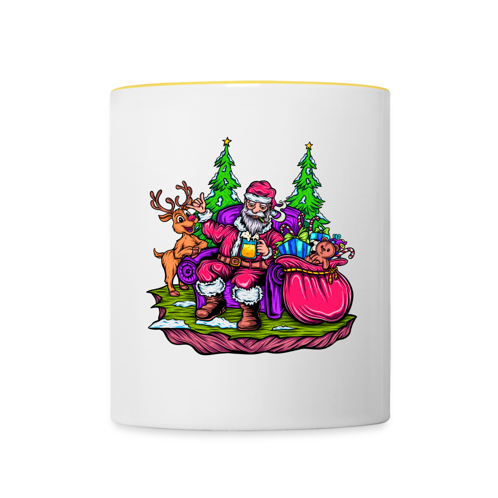 Stoned Santa - Weed Tasse - Weiß/Gelb