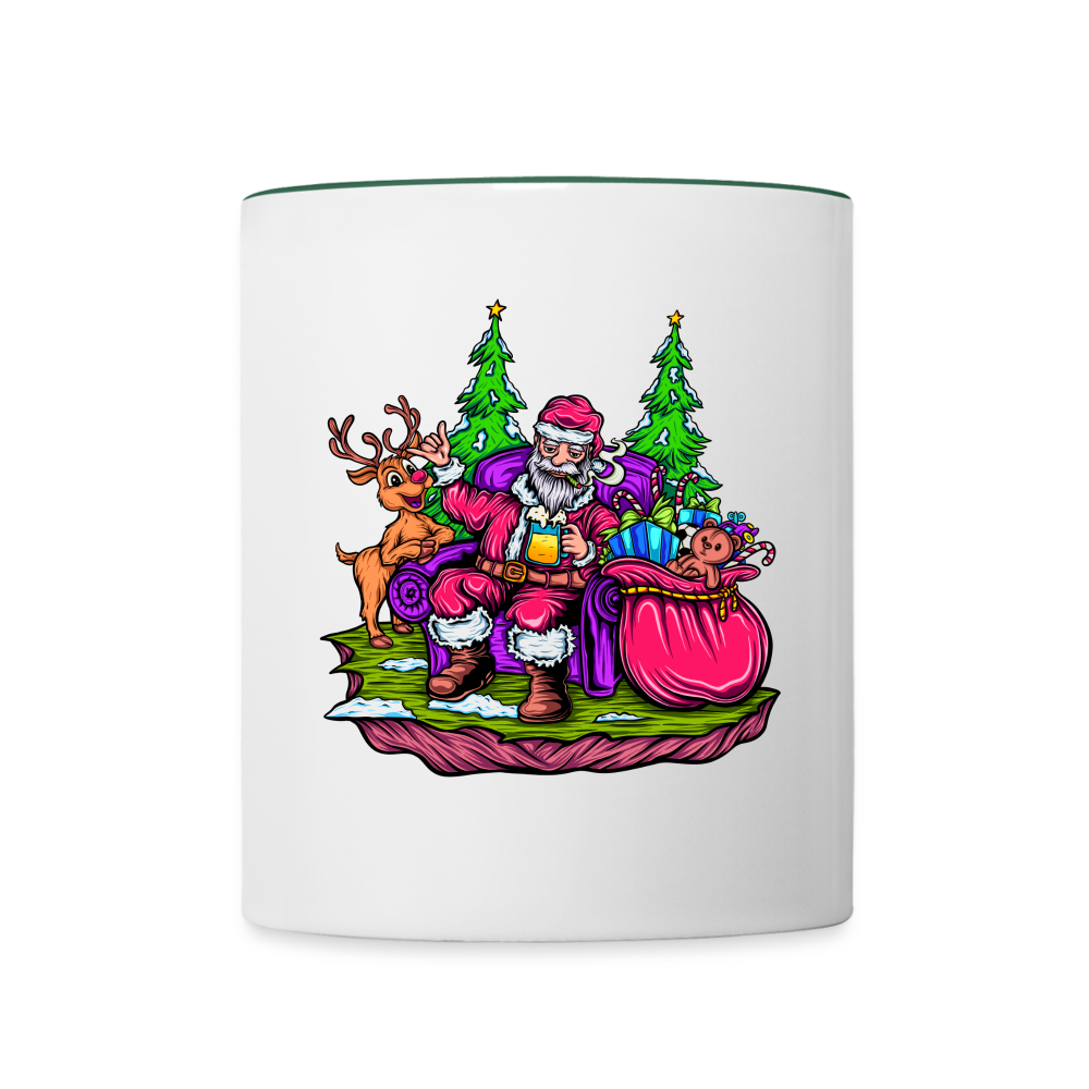 Stoned Santa - Weed Tasse - Weiß/Dunkelgrün