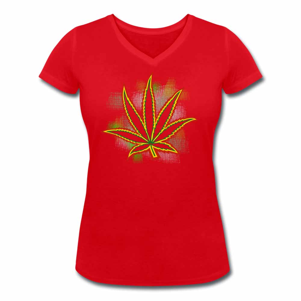 FrauenWeedT-Shirt-HanfmitV-Ausschnitt-Rot