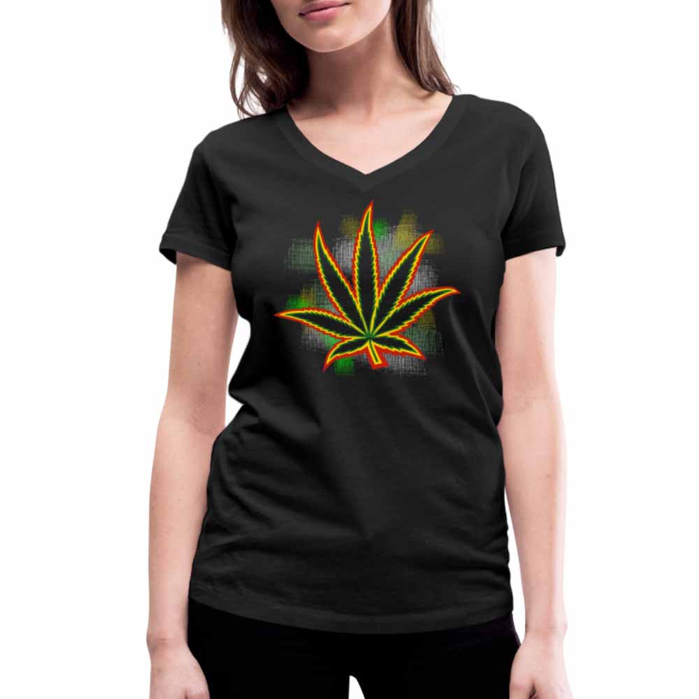 Frauen-WeedT-Shirt-Hanf mit V-Ausschnitt