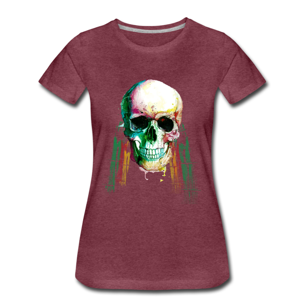 Frauen Premium T-Shirt - Weed Skull - Bordeauxrot meliert