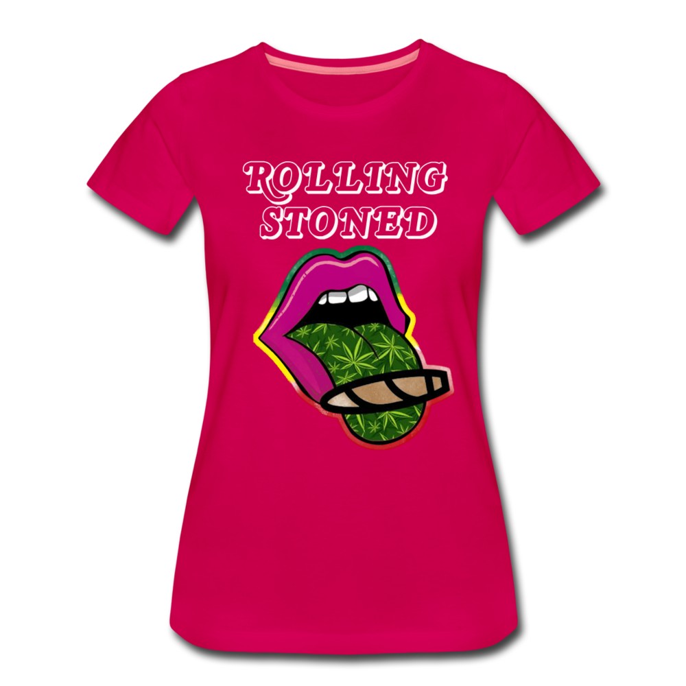 Frauen Premium T-Shirt - Rolling Stoned - dunkles Pink