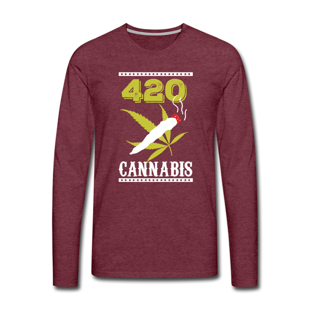 Men's Premium Long Shirt - 420 Cannabis - Bordeauxrot meliert